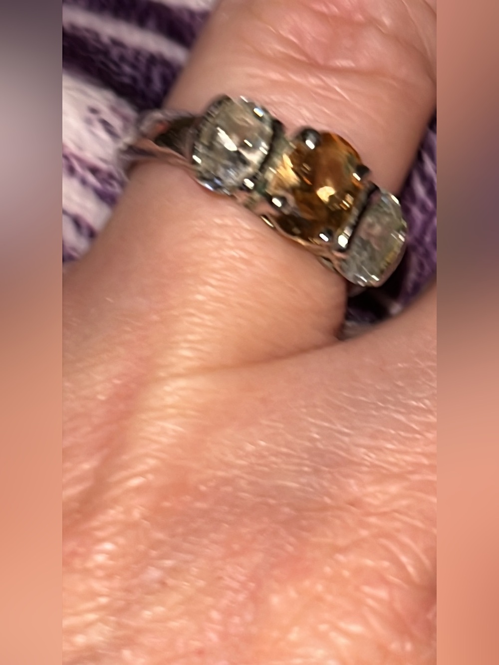 Three-Stone Citrine and White Topaz Sterling Ring - Yellow and Clear
